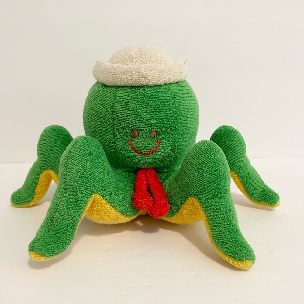 Baby Gund Octopus Plush Rattle Terrycloth Vintage Toy Green Yellow 8”